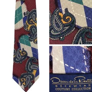 VINTAGE Oscar de la Renta Silk Paisley Argyle Tie